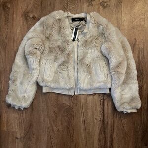 J Brand Cream Faux Fur Jacket